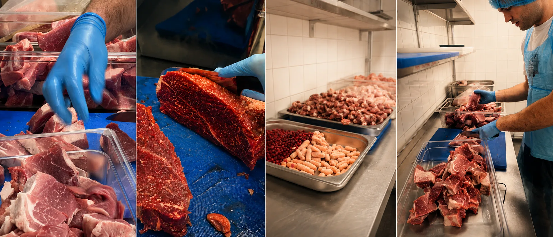 Fresh Swedish meat being trimmed and portioned by hand in the Svenskatt kitchen